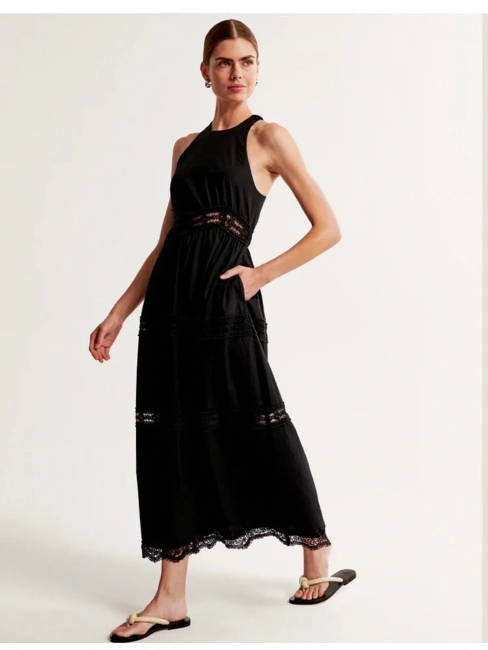 Abercrombie & Fitch Black Lace-Inset high neck Maxi Dress
